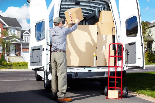 Careful packing of office equipment for a Brockley move